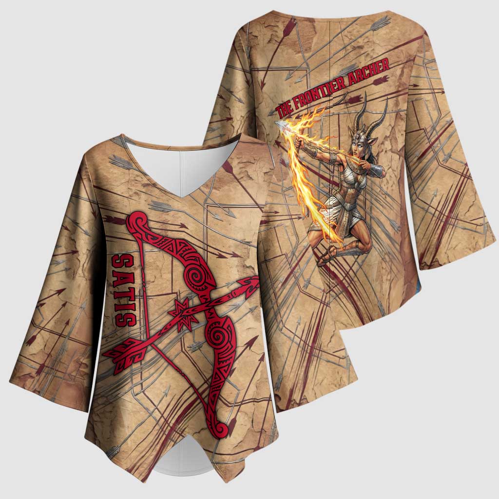 Satis Kimono Sleeve Blouse with Fiery Bow and Arrow in Ancient Egyptian Warrior