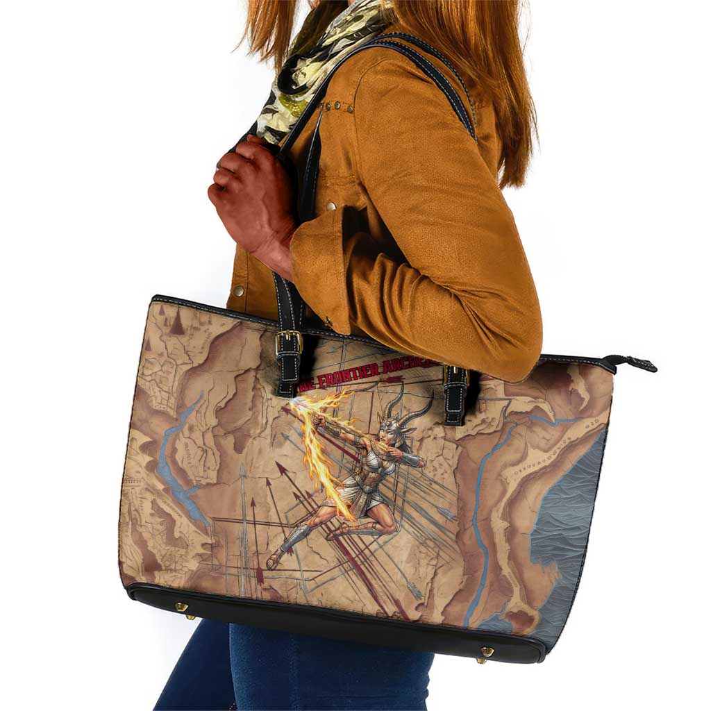 Satis Leather Tote Bag with Fiery Bow and Arrow in Ancient Egyptian Warrior