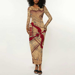 Satis Long Sleeve Bodycon Dress with Fiery Bow and Arrow in Ancient Egyptian Warrior