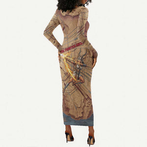 Satis Long Sleeve Bodycon Dress with Fiery Bow and Arrow in Ancient Egyptian Warrior