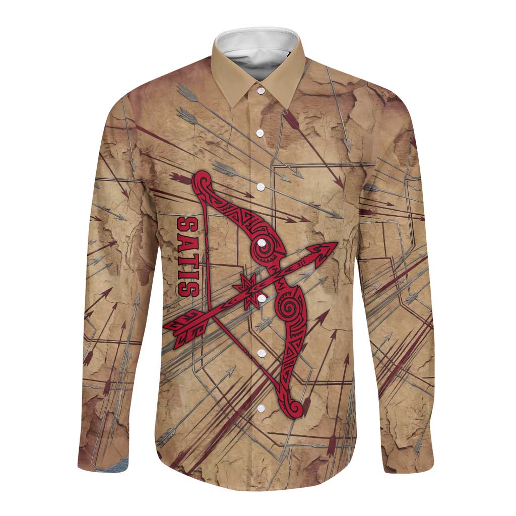 Satis Long Sleeve Button Shirt with Fiery Bow and Arrow in Ancient Egyptian Warrior