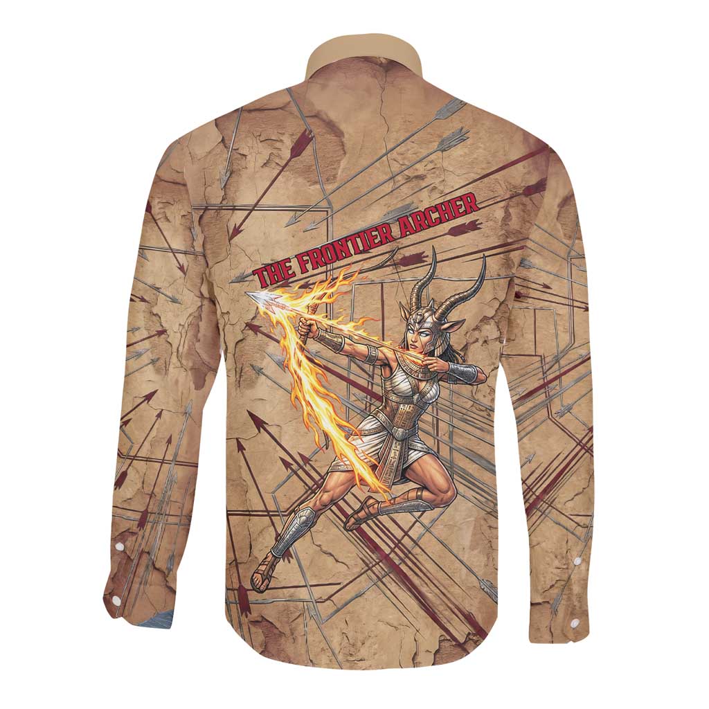 Satis Long Sleeve Button Shirt with Fiery Bow and Arrow in Ancient Egyptian Warrior
