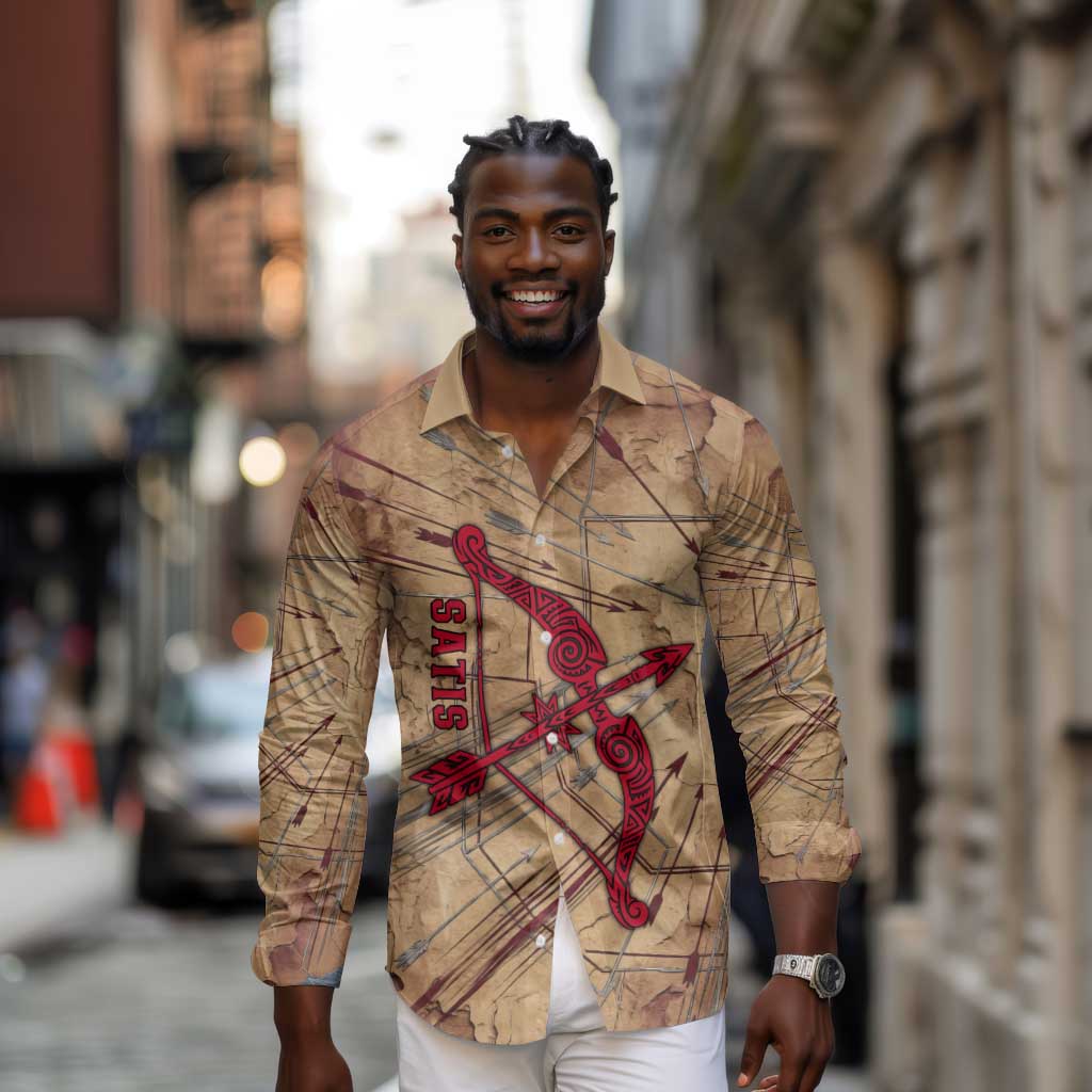 Satis Long Sleeve Button Shirt with Fiery Bow and Arrow in Ancient Egyptian Warrior