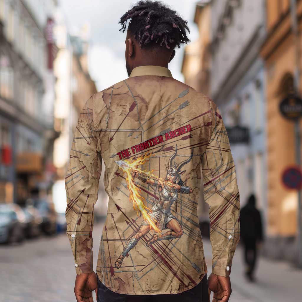Satis Long Sleeve Button Shirt with Fiery Bow and Arrow in Ancient Egyptian Warrior