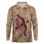Satis Long Sleeve Polo Shirt with Fiery Bow and Arrow in Ancient Egyptian Warrior