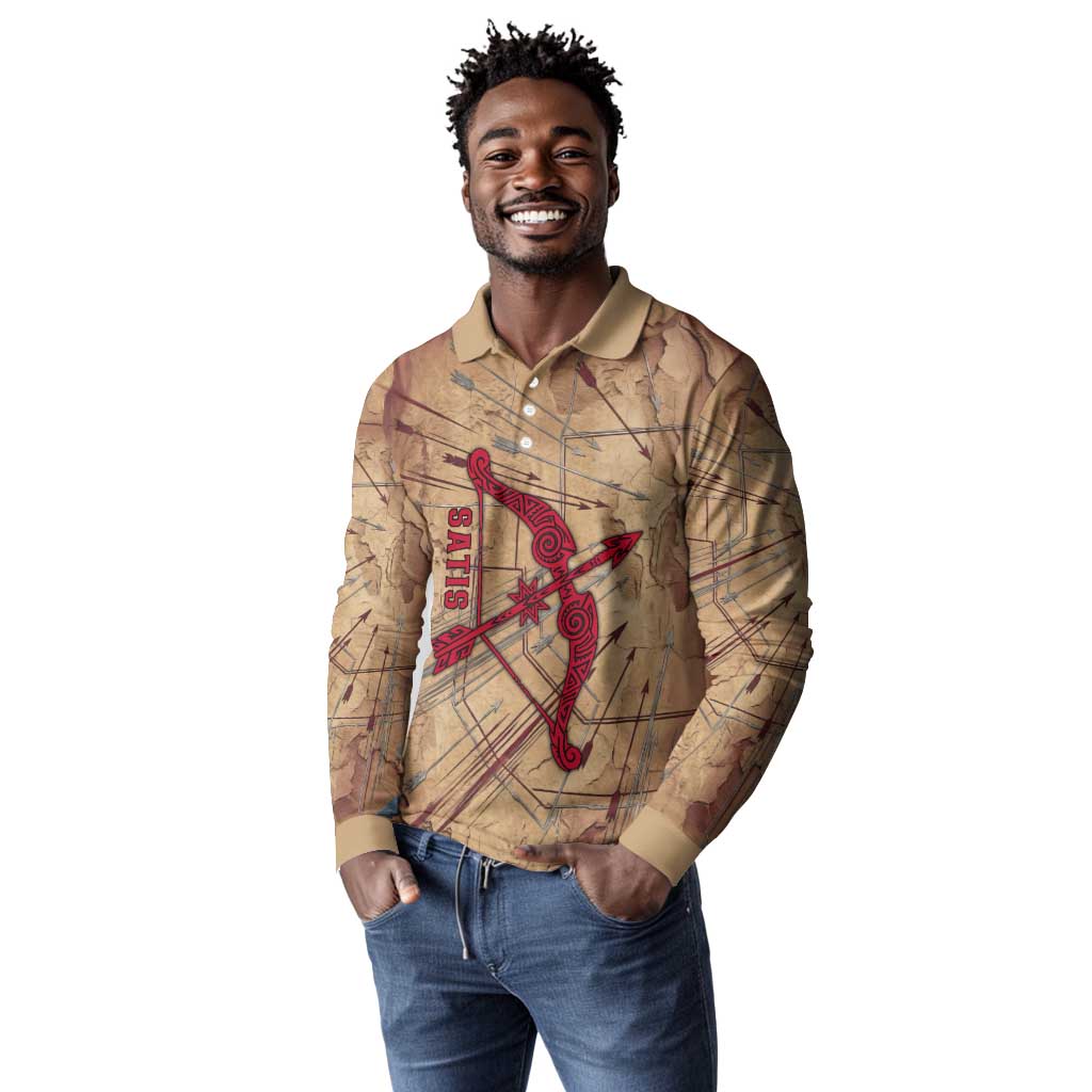 Satis Long Sleeve Polo Shirt with Fiery Bow and Arrow in Ancient Egyptian Warrior