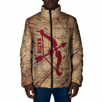 Satis Padded Jacket with Fiery Bow and Arrow in Ancient Egyptian Warrior