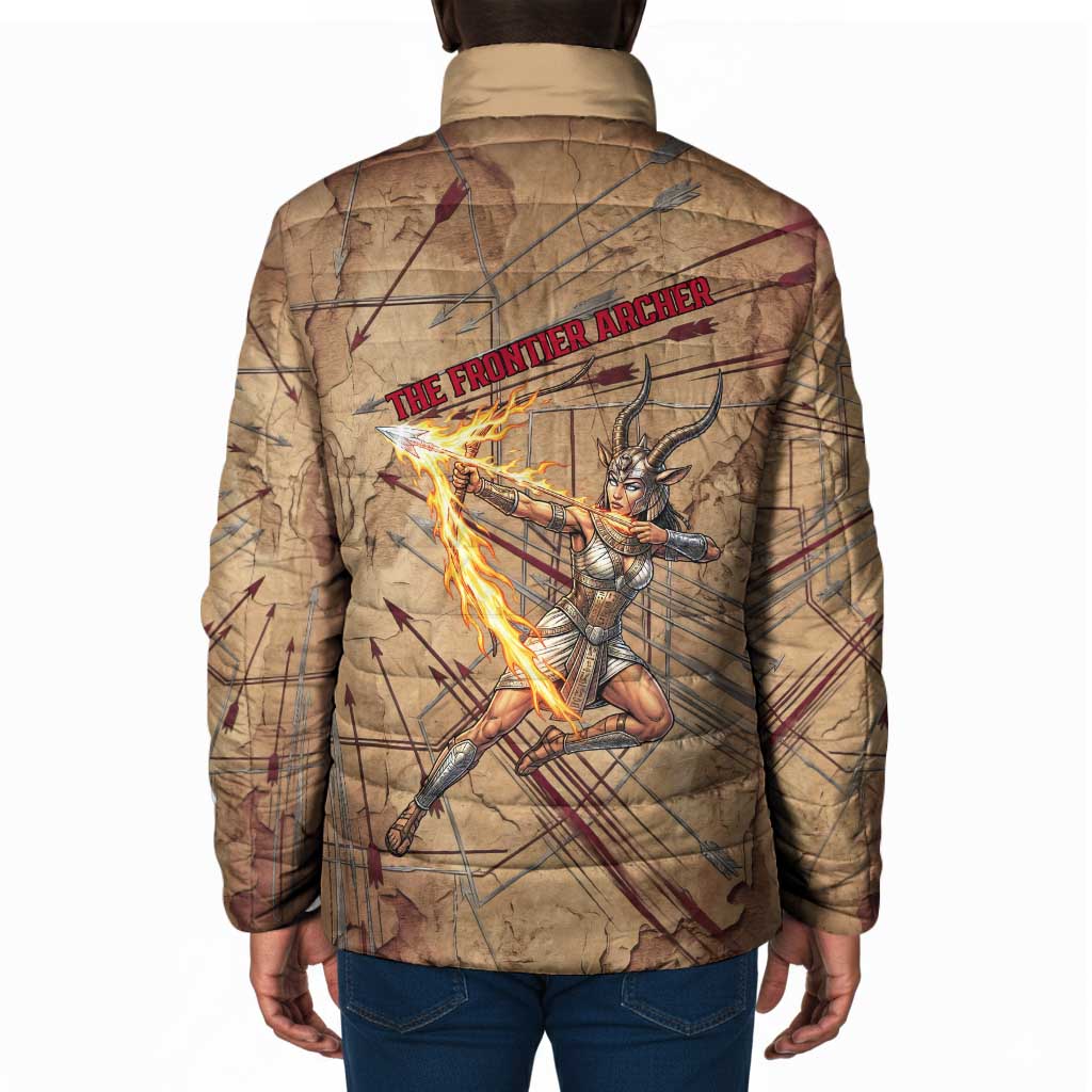 Satis Padded Jacket with Fiery Bow and Arrow in Ancient Egyptian Warrior