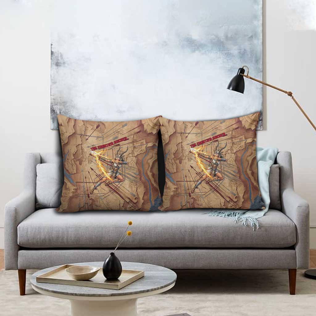 Satis Pillow Cover with Fiery Bow and Arrow in Ancient Egyptian Warrior