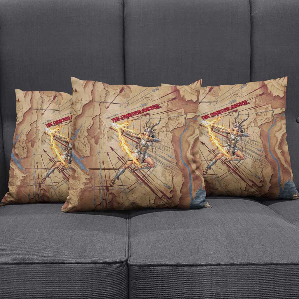 Satis Pillow Cover with Fiery Bow and Arrow in Ancient Egyptian Warrior