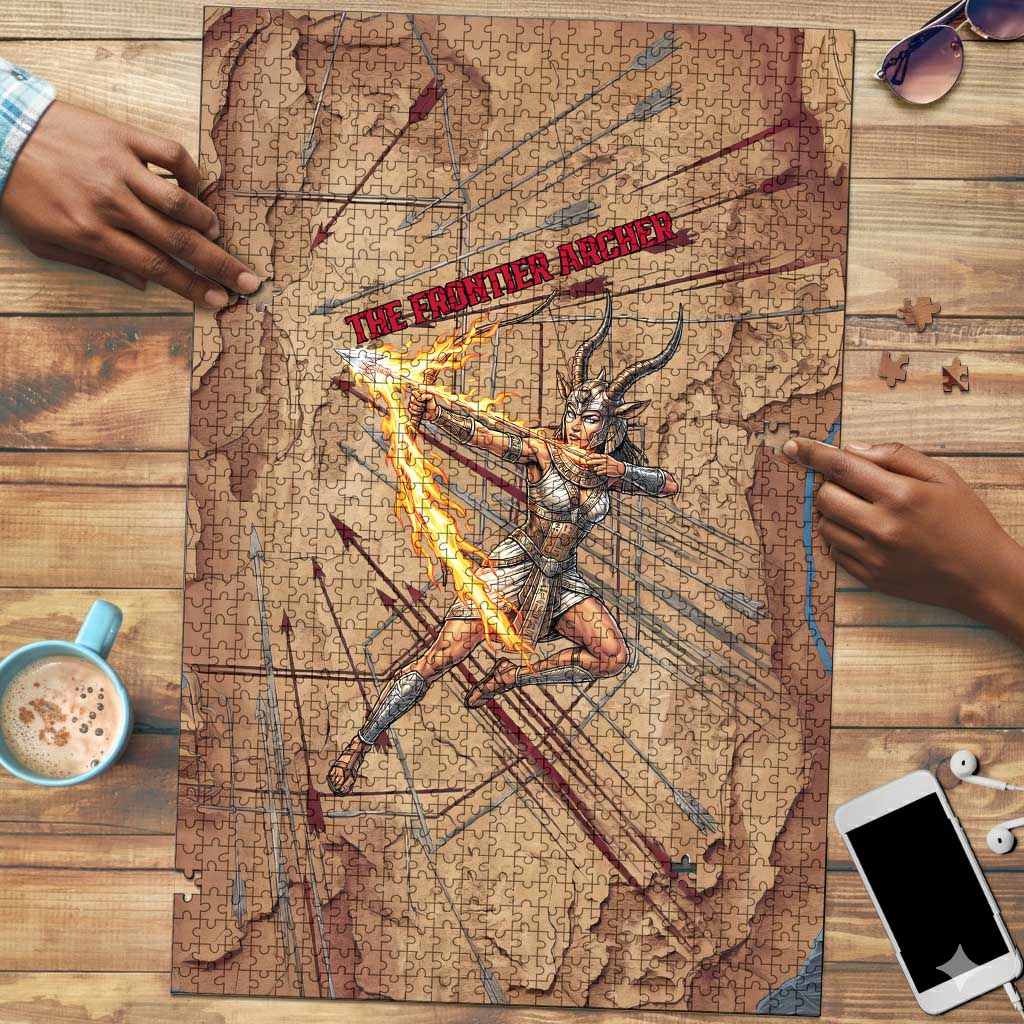 Satis Puzzle with Fiery Bow and Arrow in Ancient Egyptian Warrior