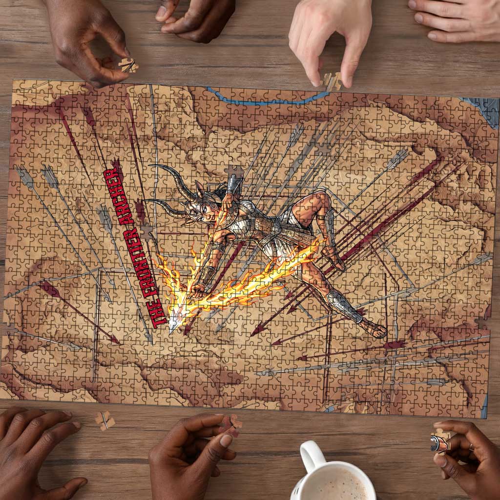 Satis Puzzle with Fiery Bow and Arrow in Ancient Egyptian Warrior