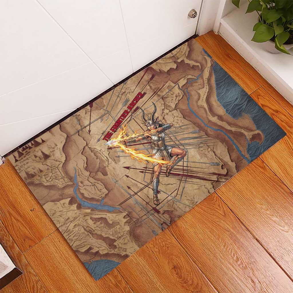 Satis Rubber Doormat with Fiery Bow and Arrow in Ancient Egyptian Warrior