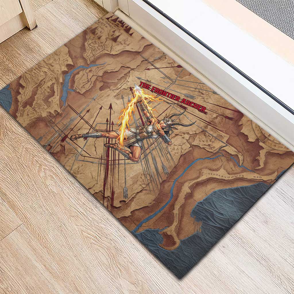 Satis Rubber Doormat with Fiery Bow and Arrow in Ancient Egyptian Warrior
