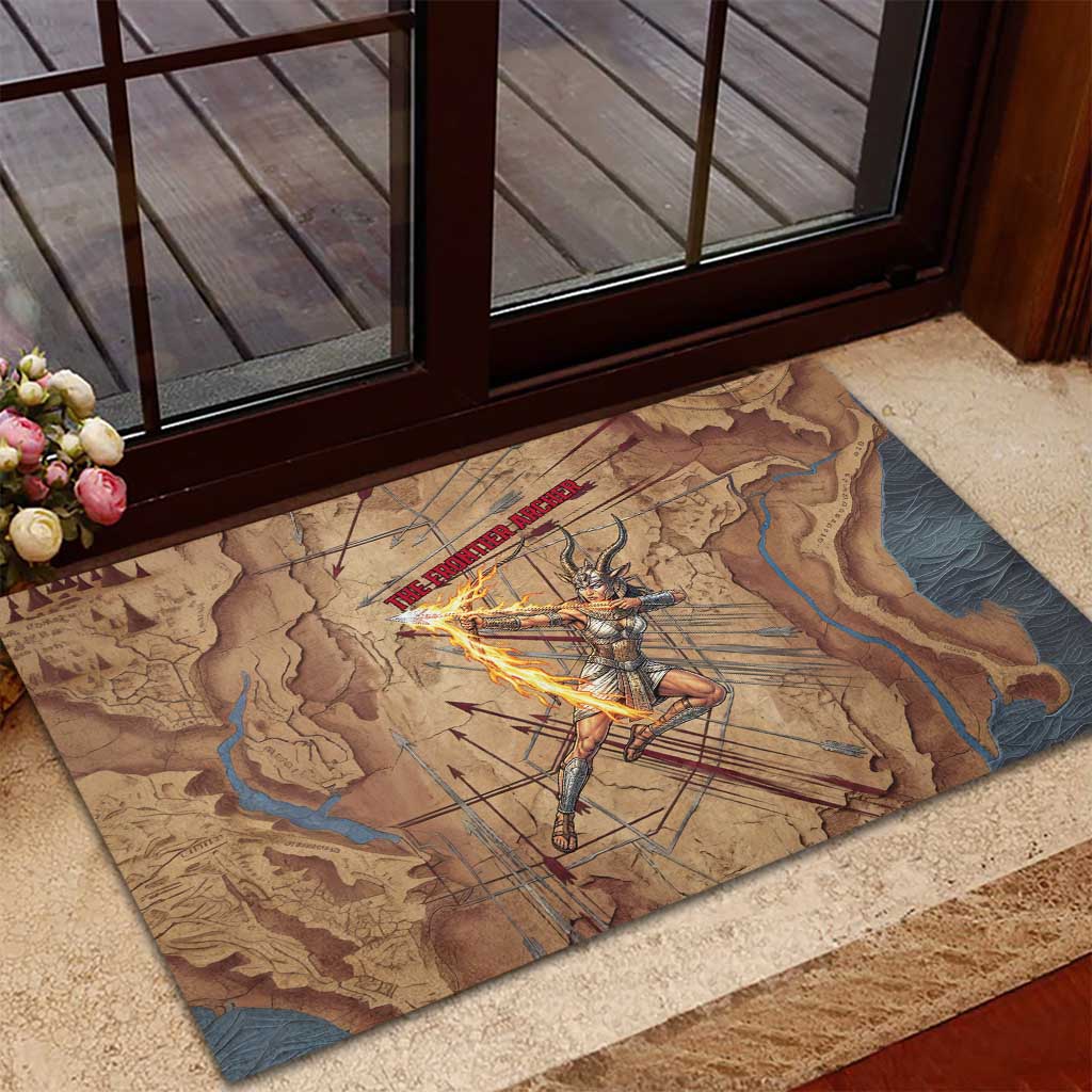 Satis Rubber Doormat with Fiery Bow and Arrow in Ancient Egyptian Warrior