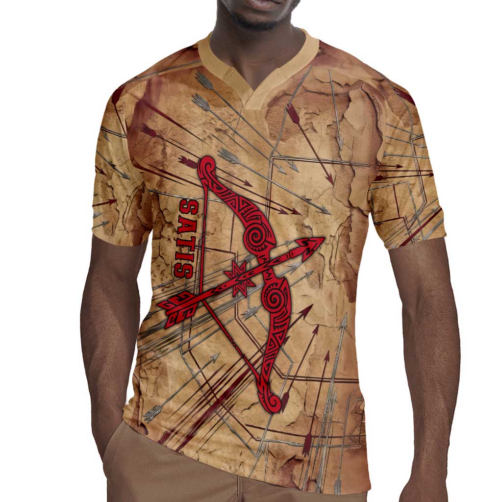 Satis Rugby Jersey with Fiery Bow and Arrow in Ancient Egyptian Warrior