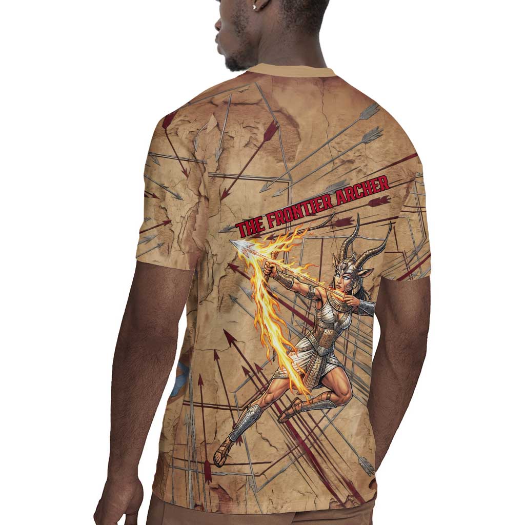 Satis Rugby Jersey with Fiery Bow and Arrow in Ancient Egyptian Warrior