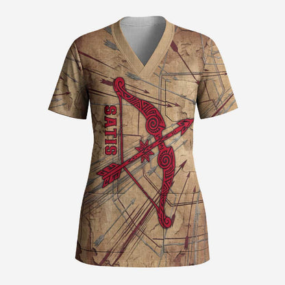 Satis Scrub Top with Fiery Bow and Arrow in Ancient Egyptian Warrior