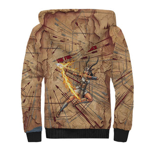 Satis Sherpa Hoodie with Fiery Bow and Arrow in Ancient Egyptian Warrior