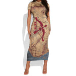 Satis Short Sleeve Bodycon Dress with Fiery Bow and Arrow in Ancient Egyptian Warrior