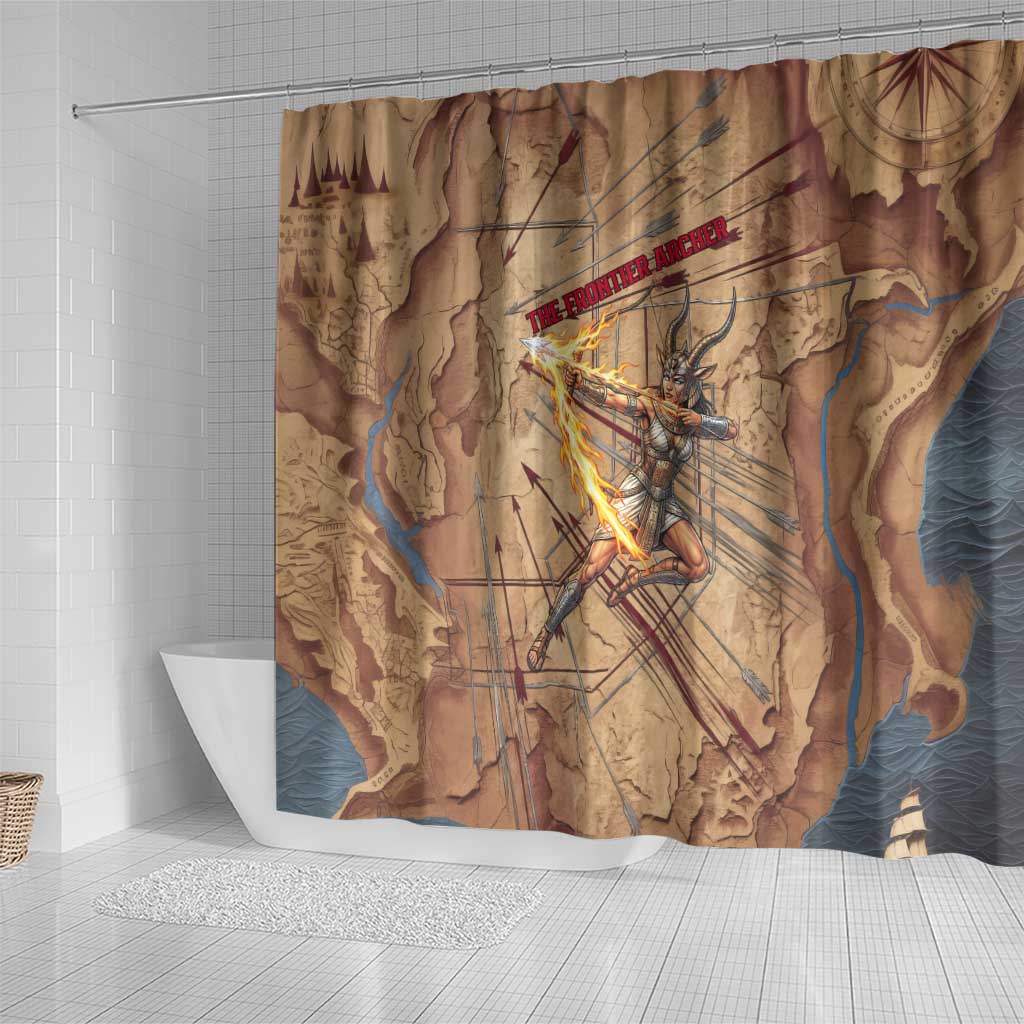 Satis Shower Curtain with Fiery Bow and Arrow in Ancient Egyptian Warrior