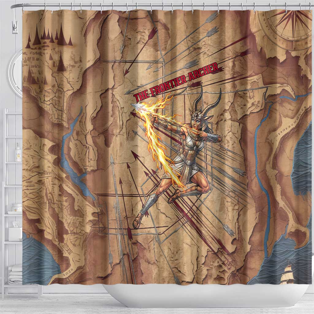 Satis Shower Curtain with Fiery Bow and Arrow in Ancient Egyptian Warrior
