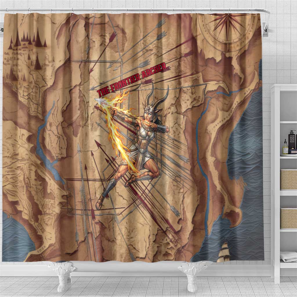 Satis Shower Curtain with Fiery Bow and Arrow in Ancient Egyptian Warrior