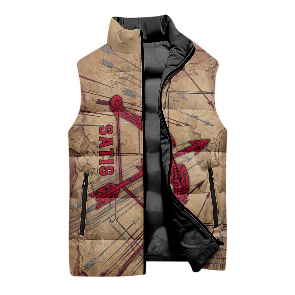 Satis Sleeveless Puffer Jacket with Fiery Bow and Arrow in Ancient Egyptian Warrior