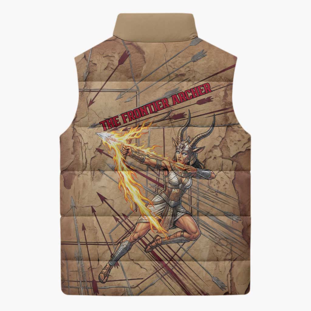 Satis Sleeveless Puffer Jacket with Fiery Bow and Arrow in Ancient Egyptian Warrior