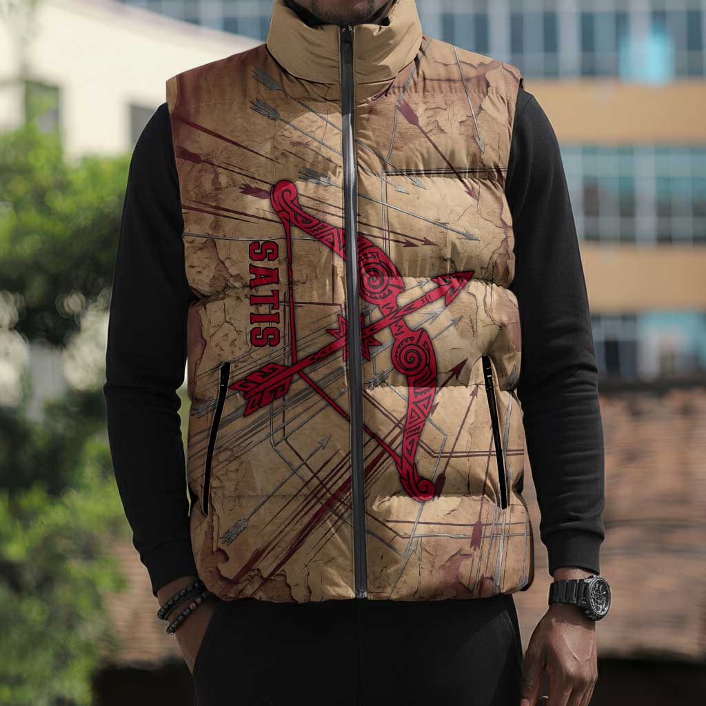 Satis Sleeveless Puffer Jacket with Fiery Bow and Arrow in Ancient Egyptian Warrior