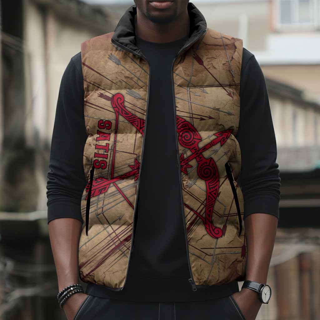 Satis Sleeveless Puffer Jacket with Fiery Bow and Arrow in Ancient Egyptian Warrior