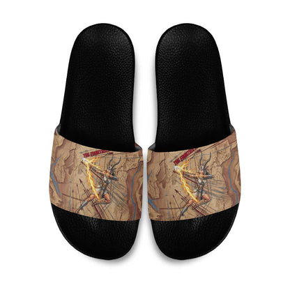 Satis Slide Sandals with Fiery Bow and Arrow in Ancient Egyptian Warrior