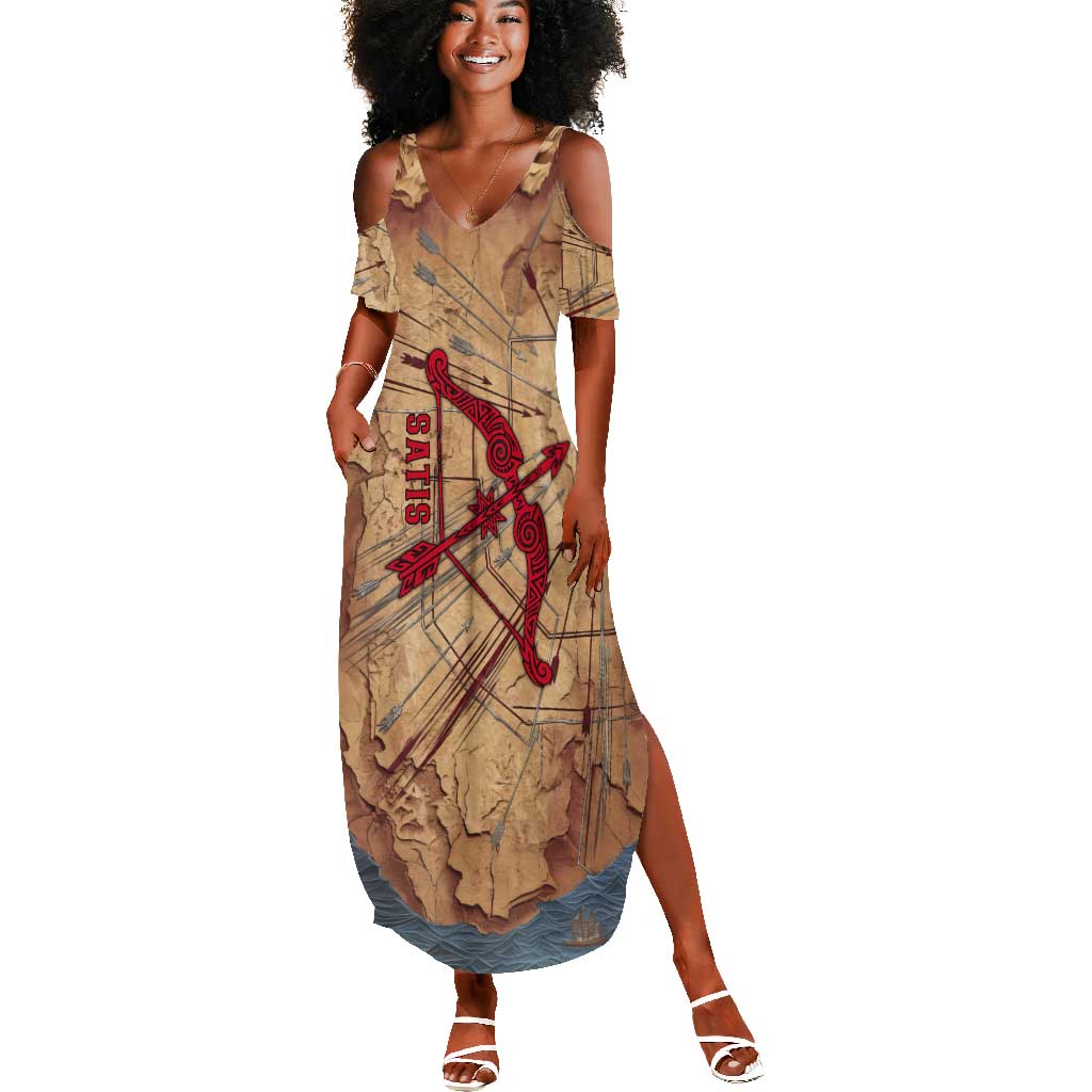 Satis Summer Maxi Dress with Fiery Bow and Arrow in Ancient Egyptian Warrior