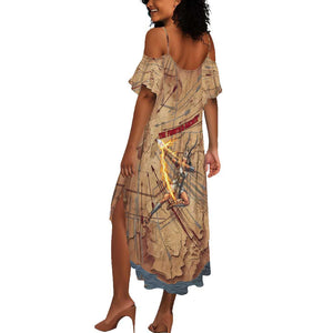 Satis Summer Maxi Dress with Fiery Bow and Arrow in Ancient Egyptian Warrior