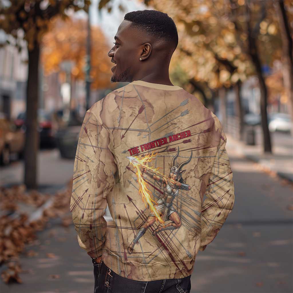 Satis Sweatshirt with Fiery Bow and Arrow in Ancient Egyptian Warrior