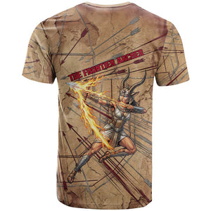 Satis T shirt with Fiery Bow and Arrow in Ancient Egyptian Warrior