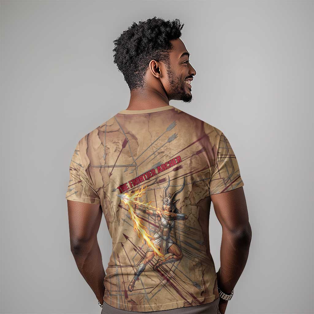 Satis T shirt with Fiery Bow and Arrow in Ancient Egyptian Warrior