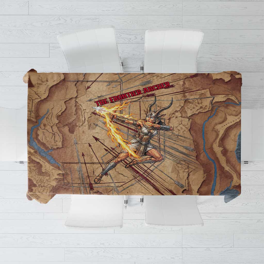 Satis Tablecloth with Fiery Bow and Arrow in Ancient Egyptian Warrior