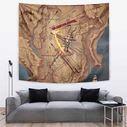 Satis Tapestry with Fiery Bow and Arrow in Ancient Egyptian Warrior