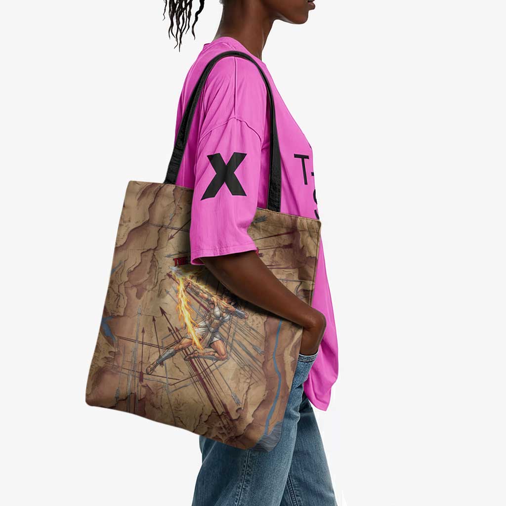 Satis Tote Bag with Fiery Bow and Arrow in Ancient Egyptian Warrior