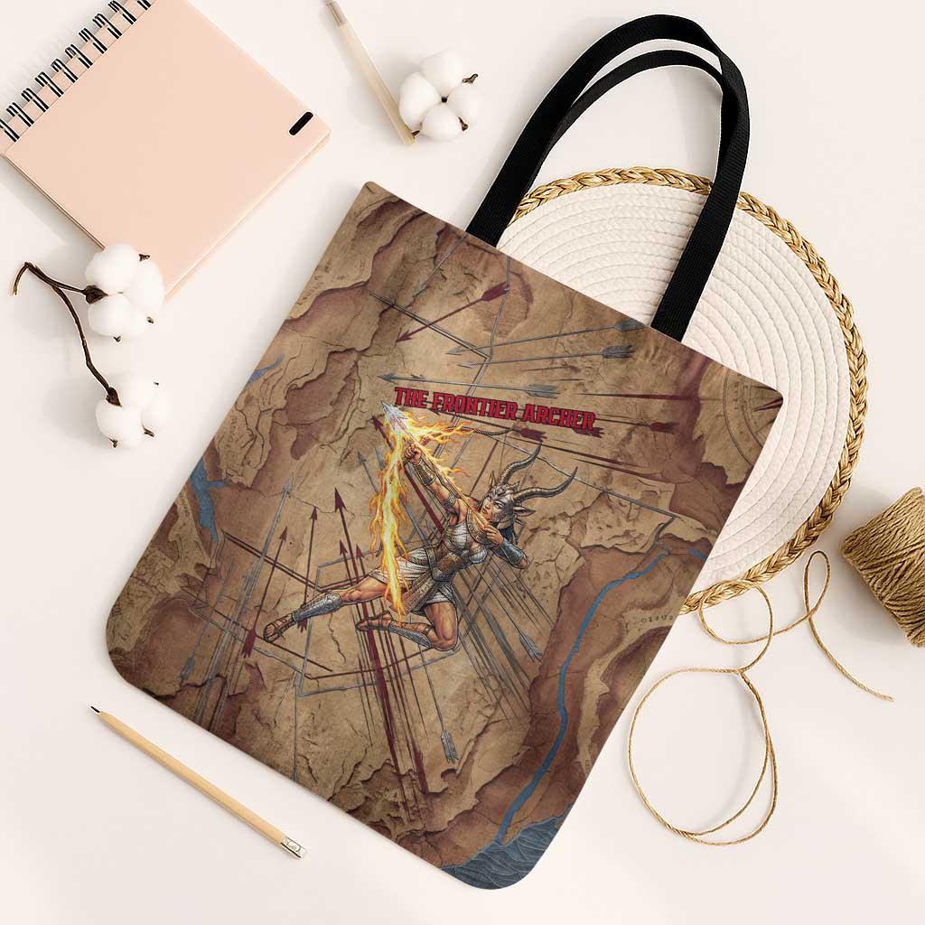 Satis Tote Bag with Fiery Bow and Arrow in Ancient Egyptian Warrior