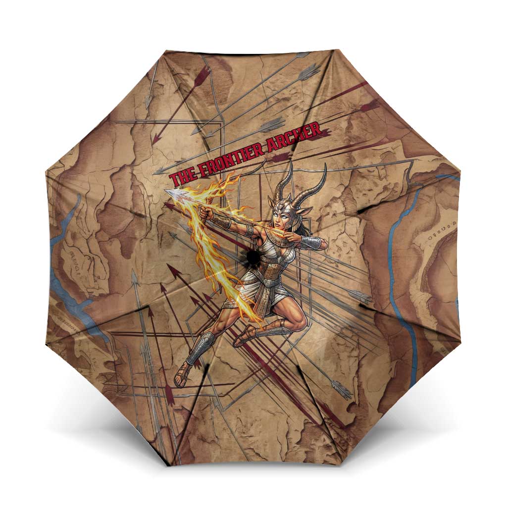 Satis Umbrella with Fiery Bow and Arrow in Ancient Egyptian Warrior