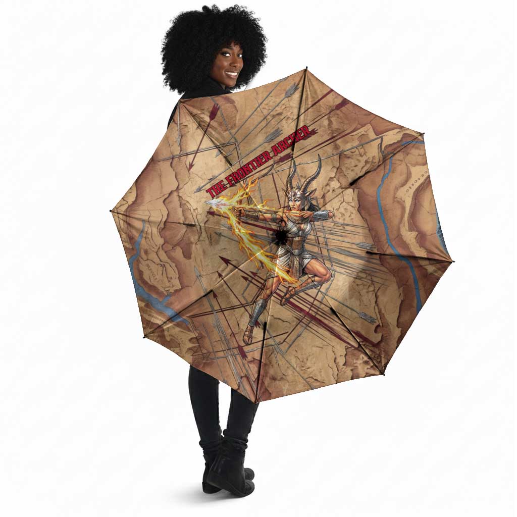 Satis Umbrella with Fiery Bow and Arrow in Ancient Egyptian Warrior