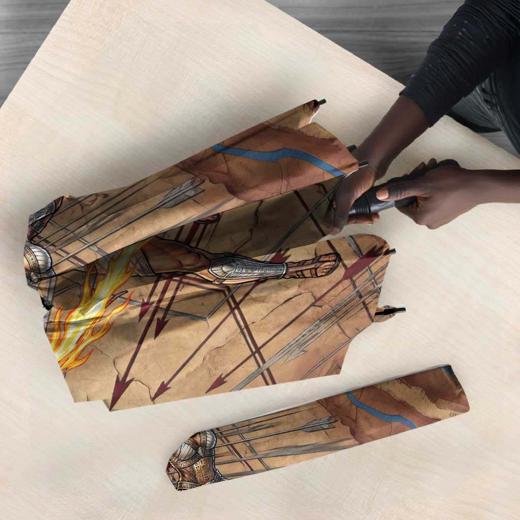Satis Umbrella with Fiery Bow and Arrow in Ancient Egyptian Warrior