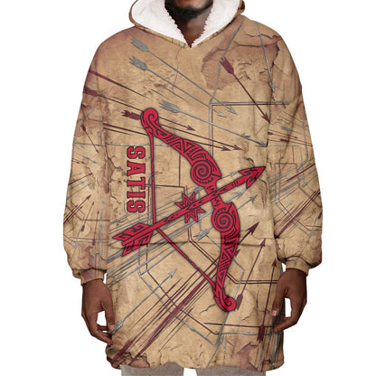 Satis Wearable Blanket Hoodie with Fiery Bow and Arrow in Ancient Egyptian Warrior