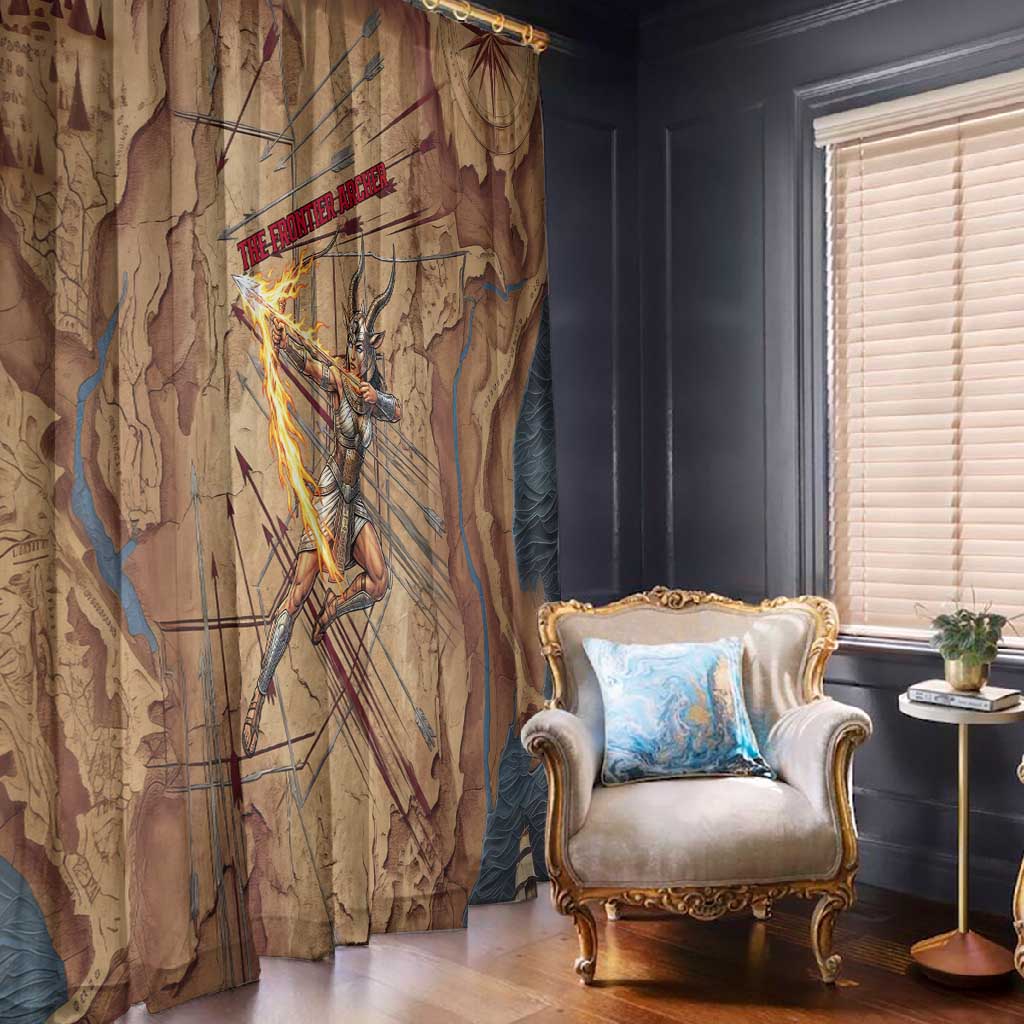 Satis Window Curtain with Fiery Bow and Arrow in Ancient Egyptian Warrior