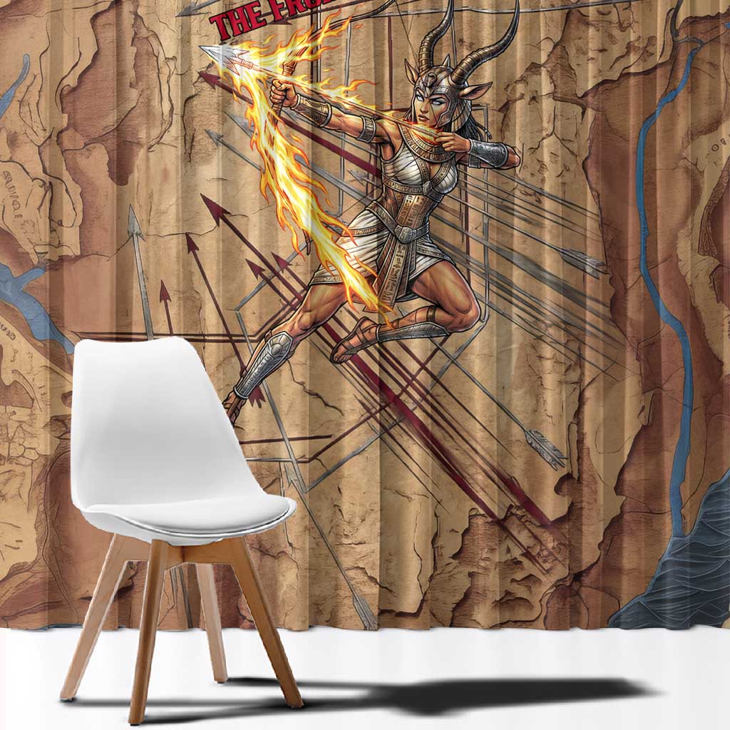 Satis Window Curtain with Fiery Bow and Arrow in Ancient Egyptian Warrior