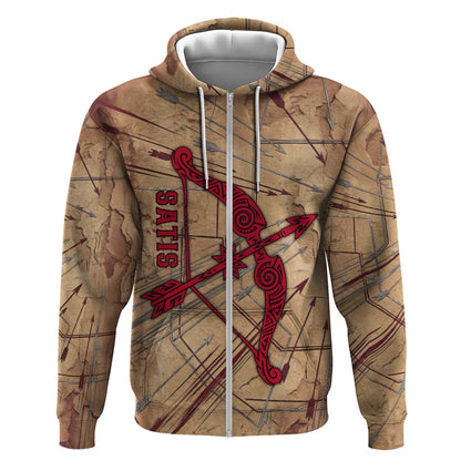 Satis Zip Hoodie with Fiery Bow and Arrow in Ancient Egyptian Warrior