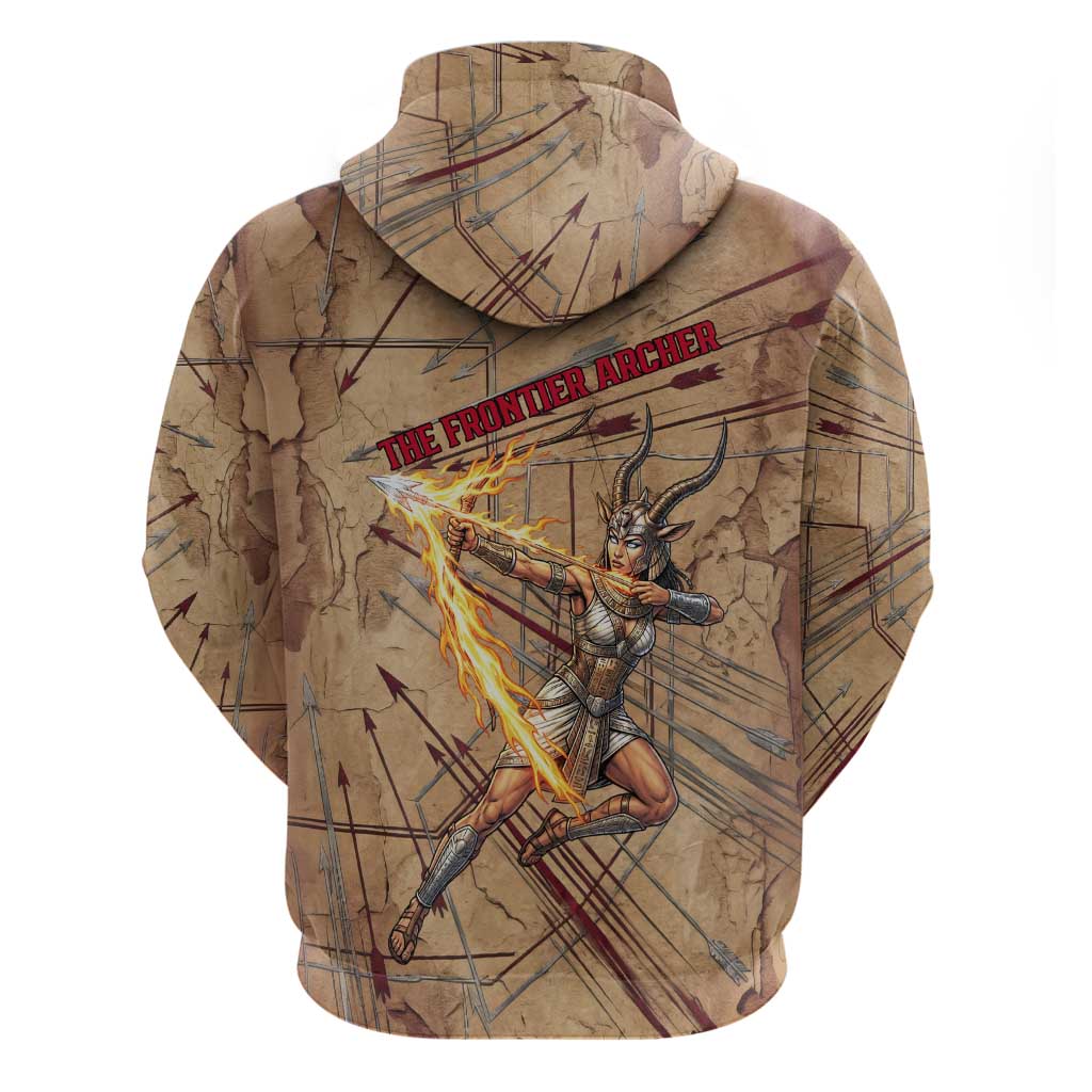 Satis Zip Hoodie with Fiery Bow and Arrow in Ancient Egyptian Warrior