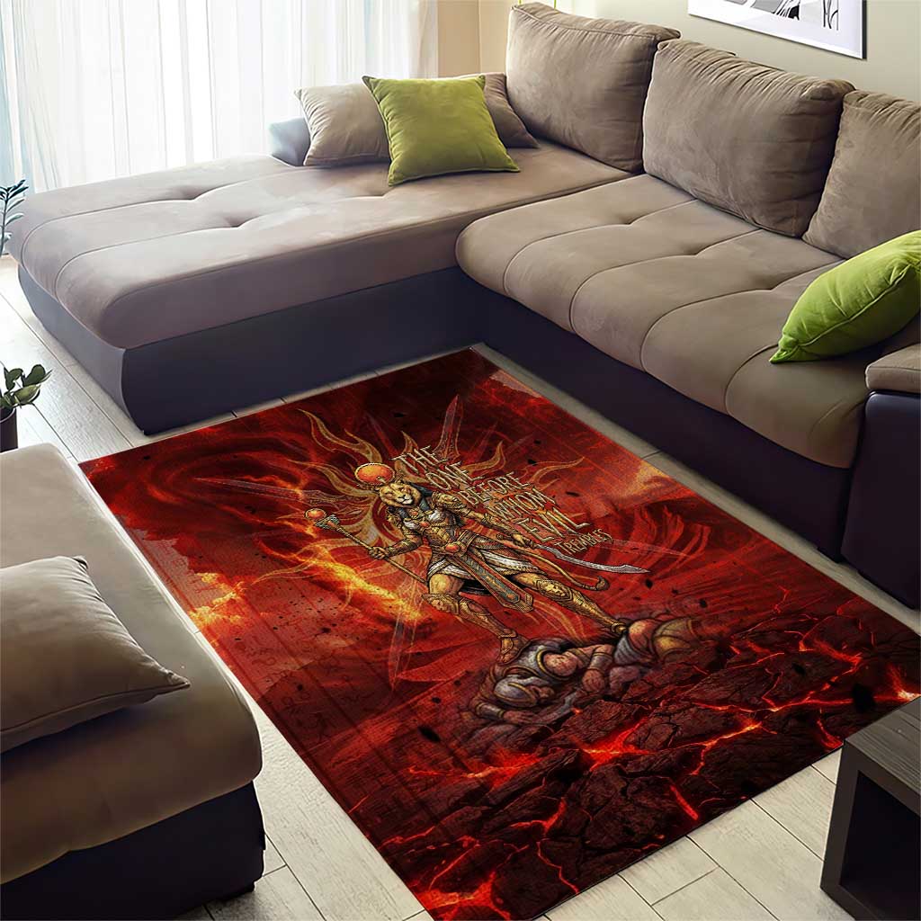 Sekhmet Area Rug Egyptian Fiery Lioness Head and Ancient Warrior